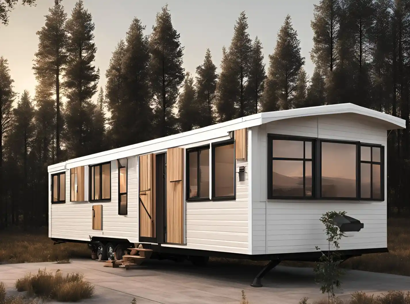 a park model home in the woods